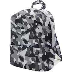 Grey And White Camouflage Pattern Zip Up Backpack by SpinnyChairDesigns