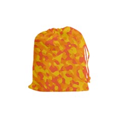 Orange And Yellow Camouflage Pattern Drawstring Pouch (medium) by SpinnyChairDesigns