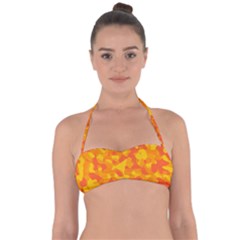 Orange And Yellow Camouflage Pattern Halter Bandeau Bikini Top by SpinnyChairDesigns