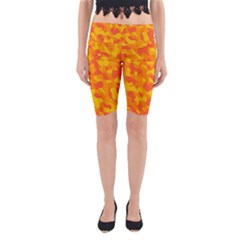 Orange And Yellow Camouflage Pattern Yoga Cropped Leggings by SpinnyChairDesigns