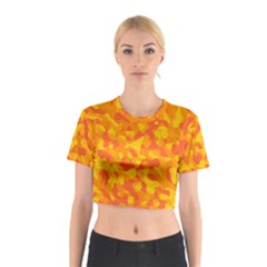 Orange And Yellow Camouflage Pattern Cotton Crop Top by SpinnyChairDesigns