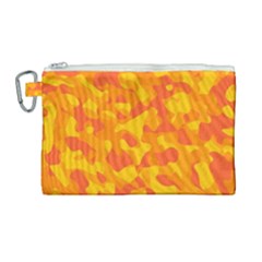 Orange And Yellow Camouflage Pattern Canvas Cosmetic Bag (large) by SpinnyChairDesigns