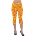 Orange and Yellow Camouflage Pattern Lightweight Velour Capri Leggings  View1