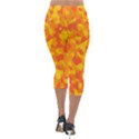 Orange and Yellow Camouflage Pattern Lightweight Velour Capri Leggings  View2