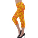 Orange and Yellow Camouflage Pattern Lightweight Velour Capri Leggings  View3