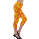 Orange and Yellow Camouflage Pattern Lightweight Velour Capri Leggings  View4