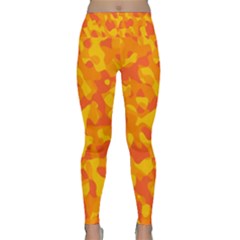 Orange And Yellow Camouflage Pattern Lightweight Velour Classic Yoga Leggings by SpinnyChairDesigns