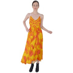 Orange And Yellow Camouflage Pattern Tie Back Maxi Dress by SpinnyChairDesigns