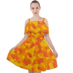 Orange And Yellow Camouflage Pattern Cut Out Shoulders Chiffon Dress by SpinnyChairDesigns