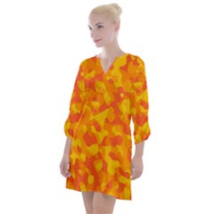 Orange And Yellow Camouflage Pattern Open Neck Shift Dress