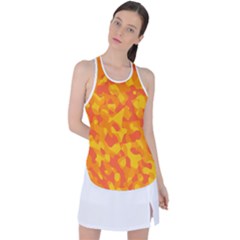 Orange And Yellow Camouflage Pattern Racer Back Mesh Tank Top