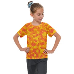 Orange And Yellow Camouflage Pattern Kids  Mesh Piece Tee