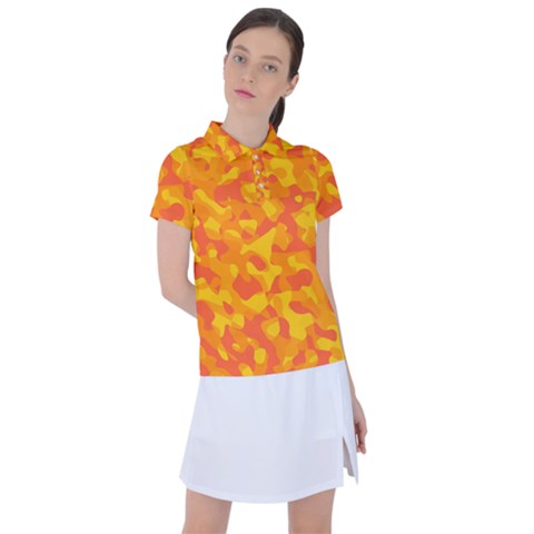 Orange And Yellow Camouflage Pattern Women s Polo Tee by SpinnyChairDesigns