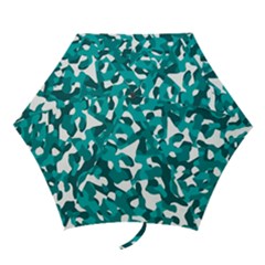 Teal And White Camouflage Pattern Mini Folding Umbrellas by SpinnyChairDesigns