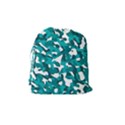 Teal and White Camouflage Pattern Drawstring Pouch (Medium) View2