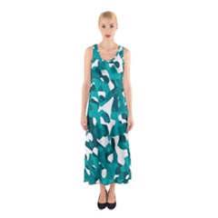 Teal And White Camouflage Pattern Sleeveless Maxi Dress by SpinnyChairDesigns