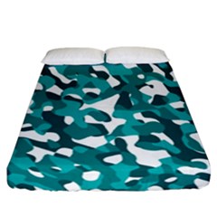 Teal And White Camouflage Pattern Fitted Sheet (california King Size) by SpinnyChairDesigns