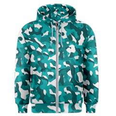 Teal And White Camouflage Pattern Men s Zipper Hoodie by SpinnyChairDesigns