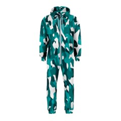 Teal And White Camouflage Pattern Hooded Jumpsuit (kids) by SpinnyChairDesigns