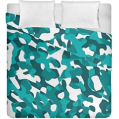 Teal And White Camouflage Pattern Duvet Cover Double Side (king Size) by SpinnyChairDesigns