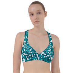 Teal And White Camouflage Pattern Sweetheart Sports Bra by SpinnyChairDesigns