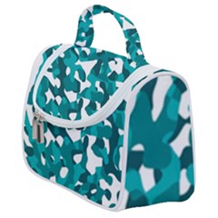 Teal And White Camouflage Pattern Satchel Handbag by SpinnyChairDesigns