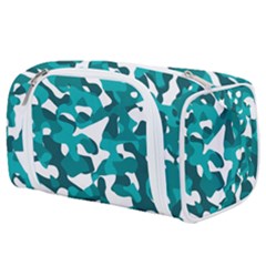 Teal And White Camouflage Pattern Toiletries Pouch by SpinnyChairDesigns