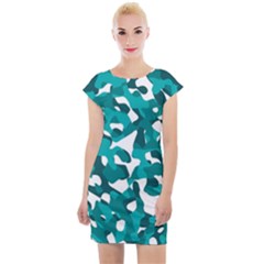 Teal And White Camouflage Pattern Cap Sleeve Bodycon Dress by SpinnyChairDesigns