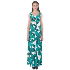 Teal And White Camouflage Pattern Empire Waist Maxi Dress by SpinnyChairDesigns