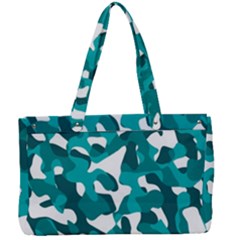 Teal And White Camouflage Pattern Canvas Work Bag by SpinnyChairDesigns