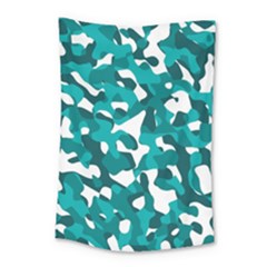 Teal And White Camouflage Pattern Small Tapestry by SpinnyChairDesigns