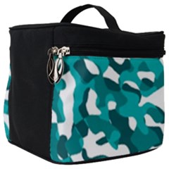 Teal And White Camouflage Pattern Make Up Travel Bag (big) by SpinnyChairDesigns