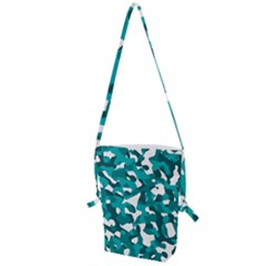 Teal And White Camouflage Pattern Folding Shoulder Bag by SpinnyChairDesigns