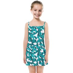 Teal And White Camouflage Pattern Kids  Summer Sun Dress by SpinnyChairDesigns