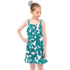 Teal And White Camouflage Pattern Kids  Overall Dress by SpinnyChairDesigns