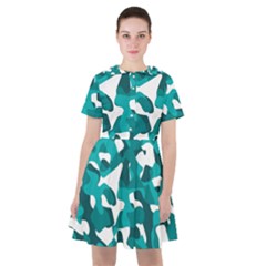 Teal And White Camouflage Pattern Sailor Dress by SpinnyChairDesigns