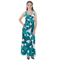 Teal And White Camouflage Pattern Sleeveless Velour Maxi Dress by SpinnyChairDesigns