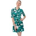 Teal and White Camouflage Pattern Belted Shirt Dress View1