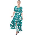 Teal and White Camouflage Pattern Waist Tie Boho Maxi Dress View1