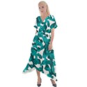 Teal and White Camouflage Pattern Cross Front Sharkbite Hem Maxi Dress View1