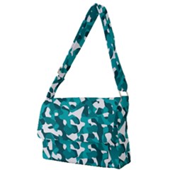 Teal And White Camouflage Pattern Full Print Messenger Bag (l)