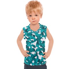 Teal And White Camouflage Pattern Kids  Sport Tank Top