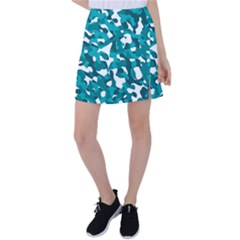 Teal And White Camouflage Pattern Tennis Skirt by SpinnyChairDesigns