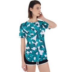 Teal And White Camouflage Pattern Perpetual Short Sleeve T-shirt