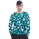 Teal and White Camouflage Pattern Men s Long Sleeve Raglan Tee View1