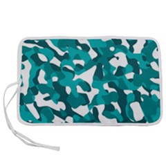 Teal And White Camouflage Pattern Pen Storage Case (s) by SpinnyChairDesigns