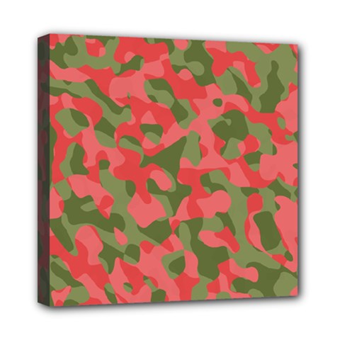 Pink And Green Camouflage Pattern Mini Canvas 8  X 8  (stretched) by SpinnyChairDesigns