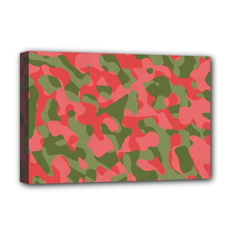 Pink And Green Camouflage Pattern Deluxe Canvas 18  X 12  (stretched) by SpinnyChairDesigns