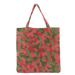 Pink And Green Camouflage Pattern Grocery Tote Bag by SpinnyChairDesigns