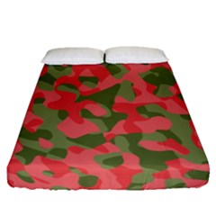 Pink And Green Camouflage Pattern Fitted Sheet (queen Size) by SpinnyChairDesigns